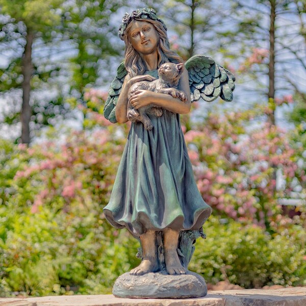 Angel Holding Cat Garden Statue 39" High